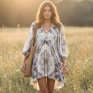 Free People Girl Talk Ivory Babydoll Tunic Top – Size Small (Boho Flowy)